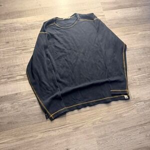 Boxy Contrast Stitch Thermal Long Sleeve Shirt Navy Gold 23x26